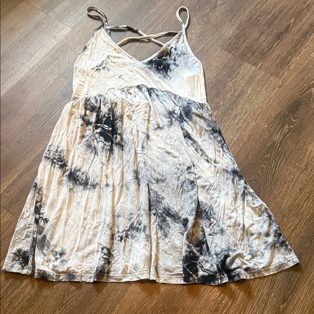 SHEIN White and Black Tye-Dye Spaghetti Strap dress